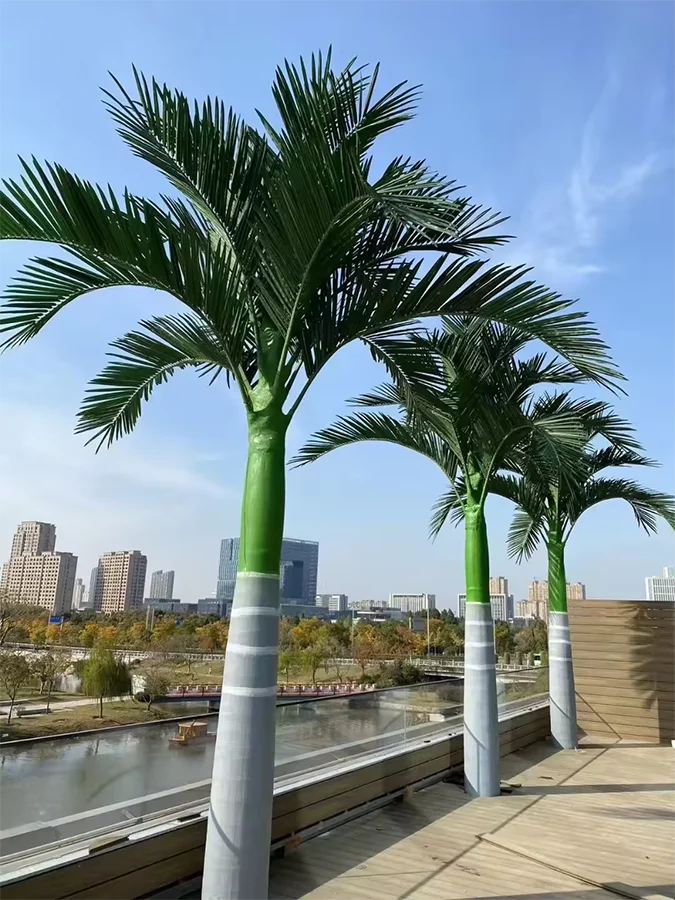 Custom big red pink fake plastic palm tree home indoor outdoor decor colored faux coconut tree large green artificial palm trees