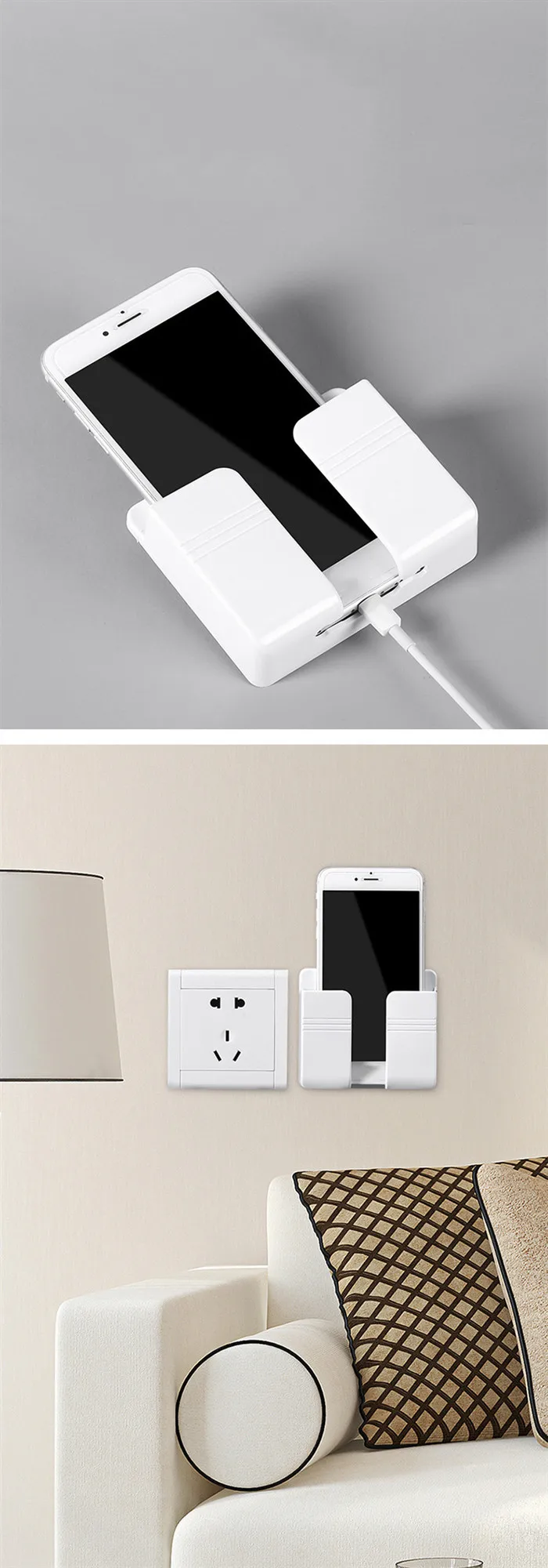 Accept Custom Super Sturdy Durable Cellphone Wall Mount Adhesive Mobile Phone Wall Charger Holder for Shower/Charging