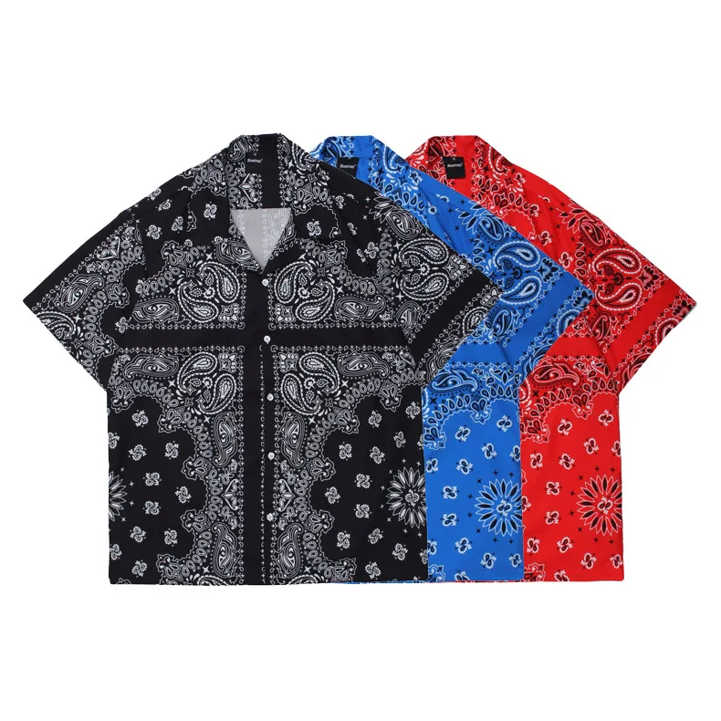 Factory Wholesales Red T shirts for Men Bandana shirt Casual Beach Short-Sleeve Paisley Men Shirts
