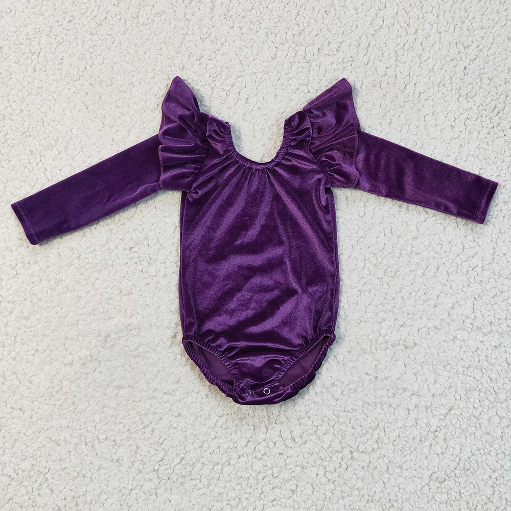 RTS Infant Boutique Wholesale Clothing Baby Girls  Red Velvet Ruffle Boutique Kids Long Sleeve Rompers Leotard Sleepers