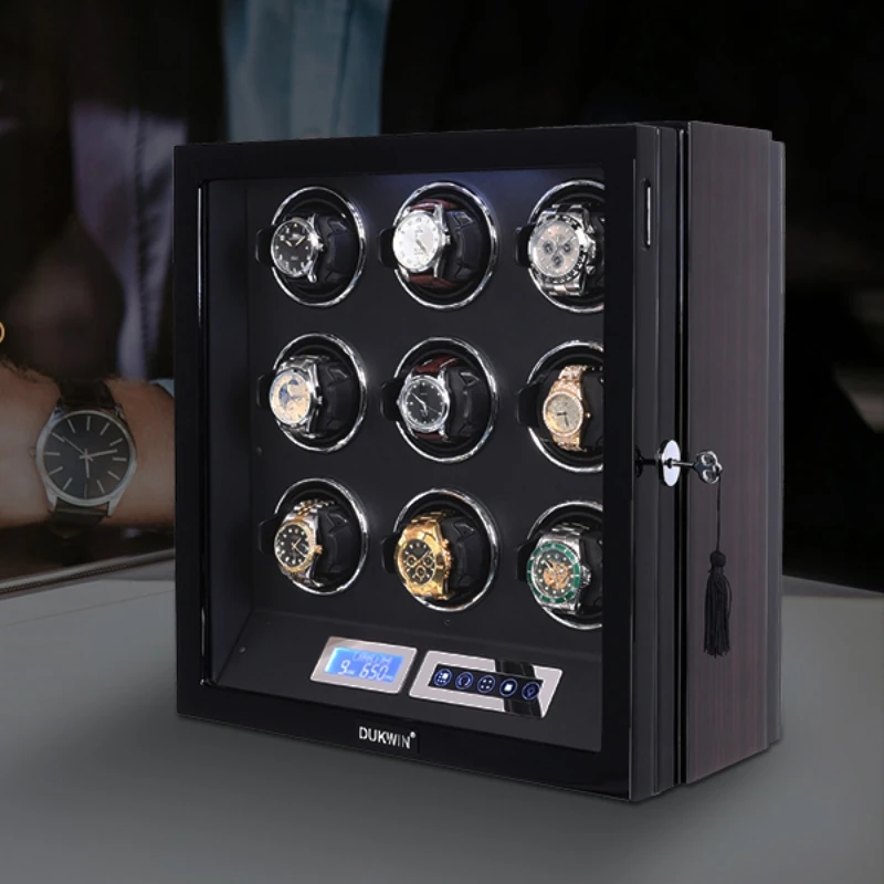 Luxury 9 Slots Watch Winder Manufacturer LCD Watch Shaker Ultra Quiet Mabuchi Motor Remote Control Winder Watch Box