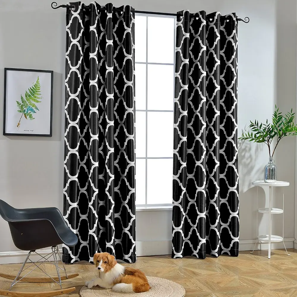 Printed Blackout Grommet Top Curtains Black red blue for bed room ready made polyester curtain