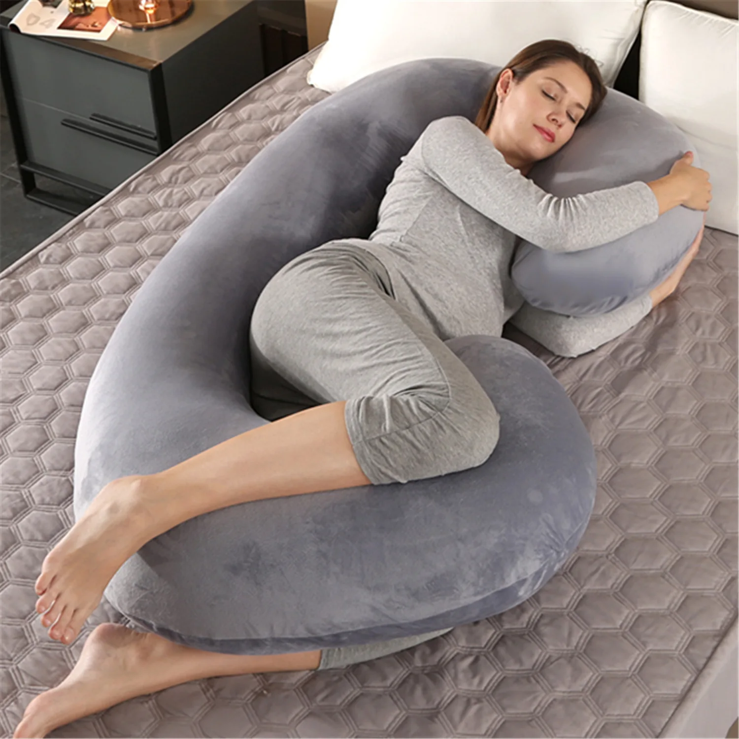 Soft Velvet Cover Pregnancy Maternity Pillows C Shape Full Body Support For Back Belly For Pregnant Women