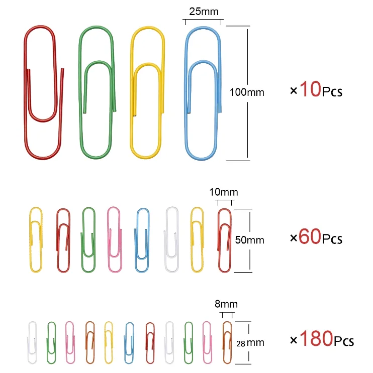 Hot Sale Promotional Plastic metal Paperclips Binding clear Color  Candy Color Coated Offices School paper Clips Paperclips Set