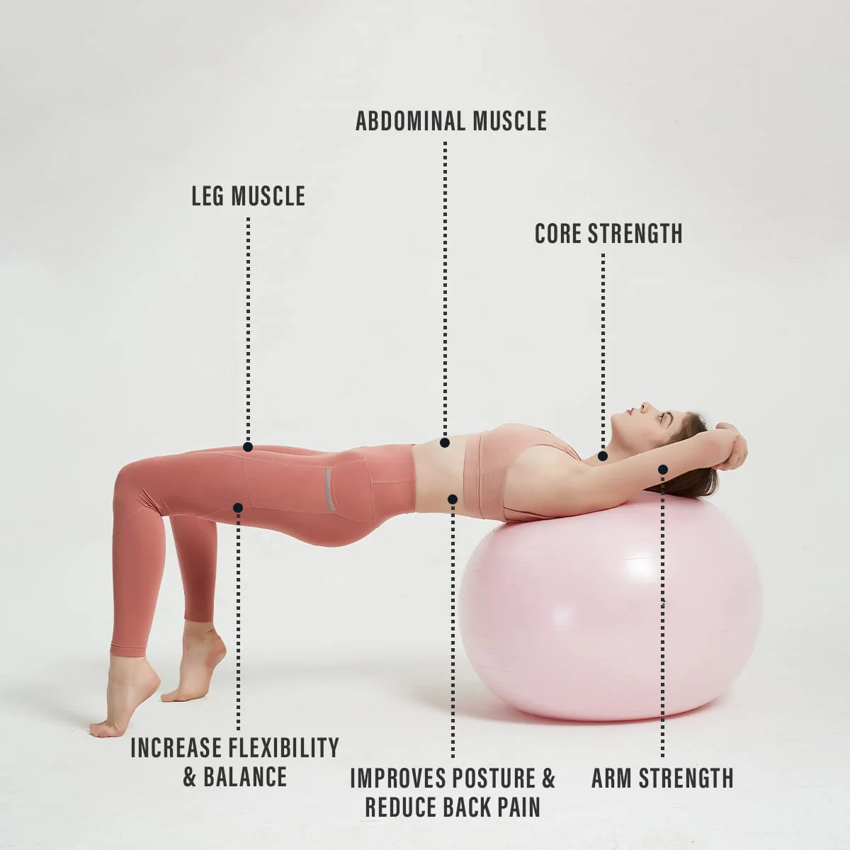 MR 65cm Multicolor Exercise Ball Chair with Resistance Bands, Workout Yoga Ball for Home Gym Office