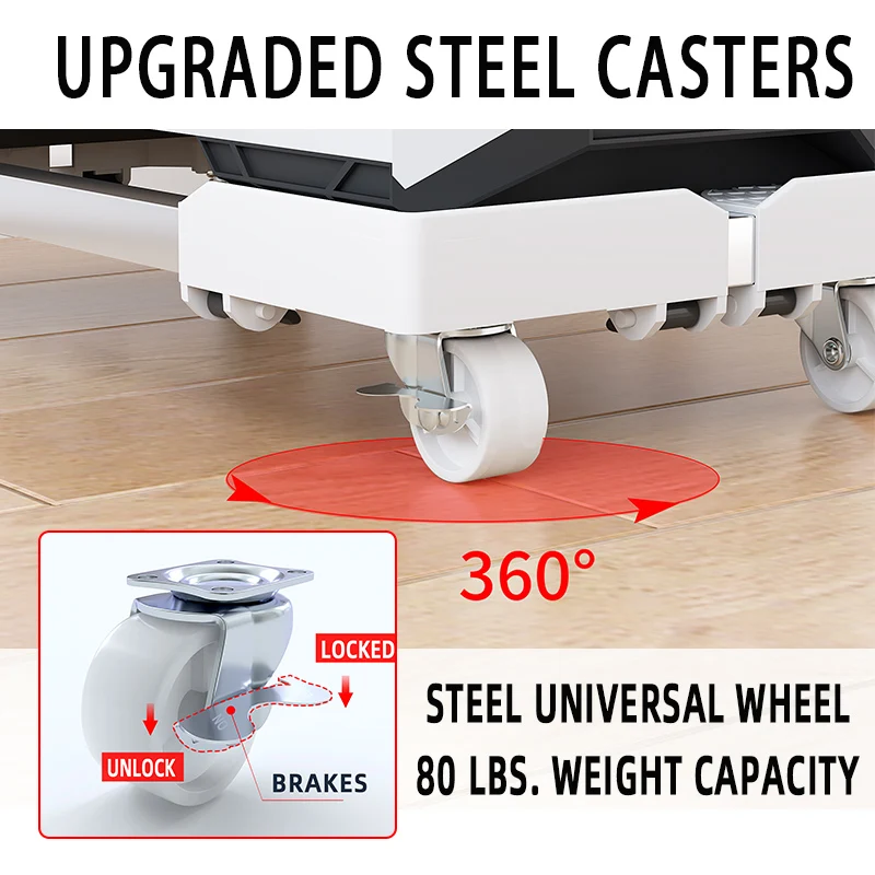 Adjustable Mobile Computer Stand Tower Stand Rolling Caster Wheels Fits Most PC Desks-Essential Office Accessories CPU  Holder