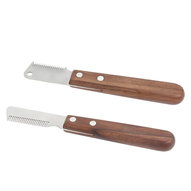 Factory Wholesale Classical Style Wooden Handle Dog Stripping Knives Pet Dog Hair Deshedding Comb