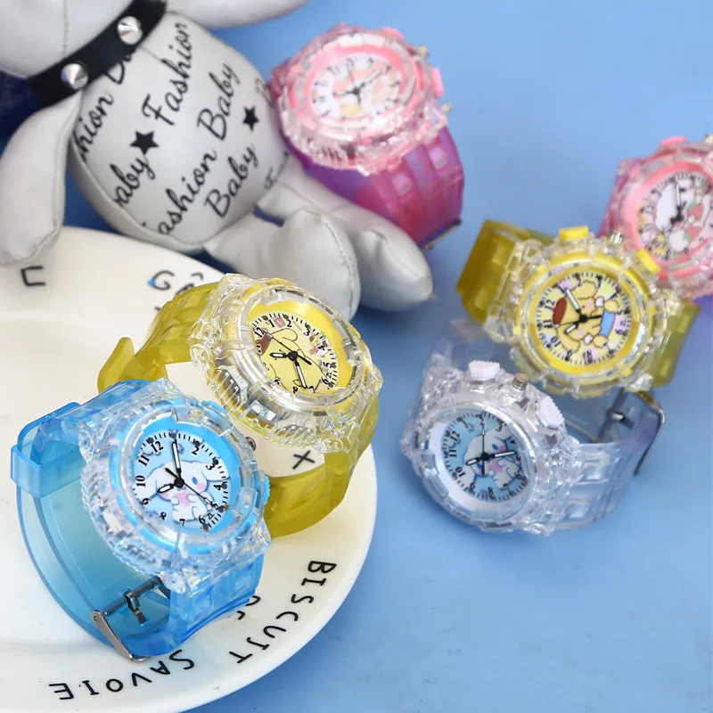 Kawaii Sanrioed Hellokitties LED Luminous Electronic Watch Cute Cartoon Girly Student Colorful Flash Digital Watch