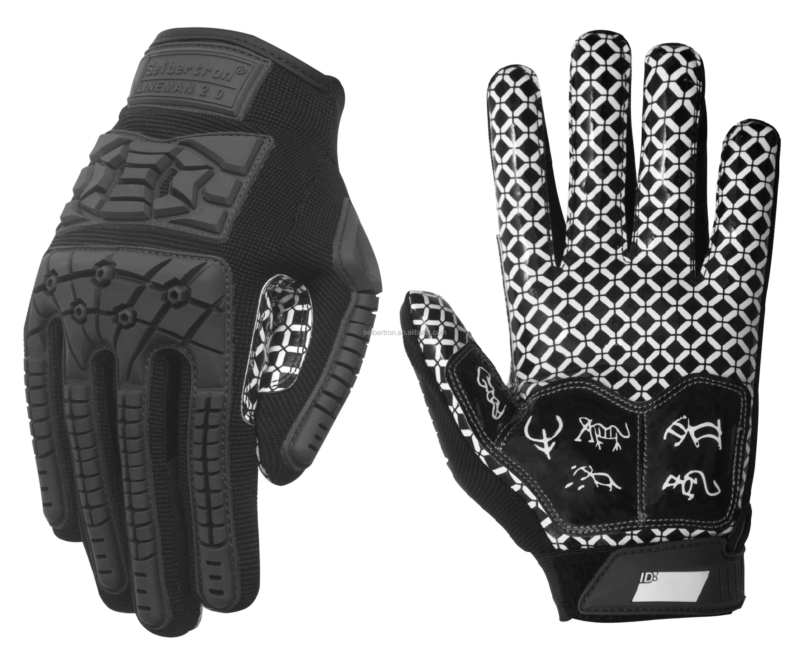 Seibertron M.S.Z.Q-5  Youth Lineman Full Finger Football Receiver Gloves Flexible TPR Impact Protection Back of Hand Glove