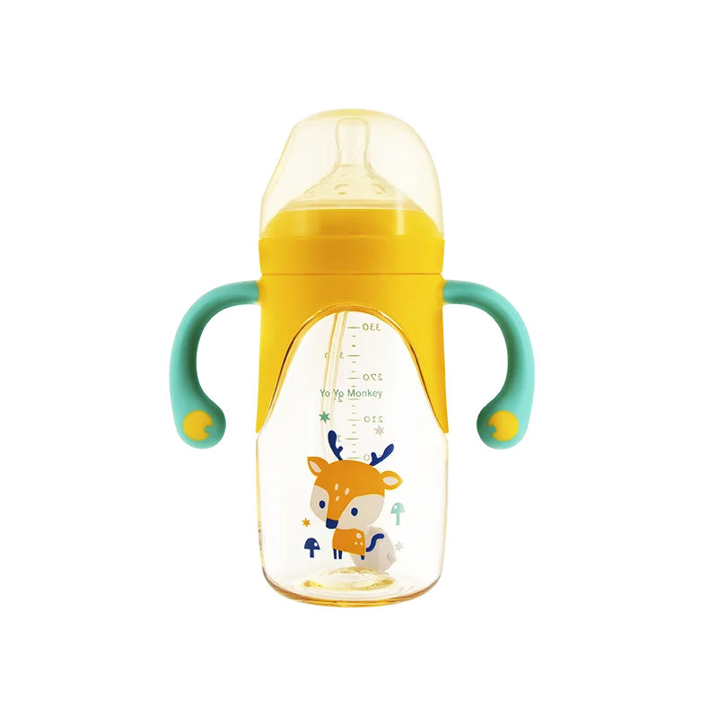 Factory wholesale Bpa free wide mouth PPSU baby milk feeding bottle with dual color handle 240ML/330ML