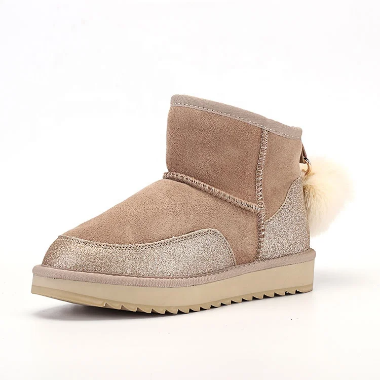 Women Furry Snow Boots Ball Design Ankle Boots Winter Warm Suede Ankle Snow Boots Fur Thicken Ski Flats Casual Short Shoes