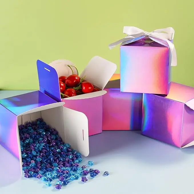 Holographic Decorative Gift Boxes Candy Paper Box Party Wedding Bridesmaid Favor Gift Boxes For Small Business with Ribbon Bulk