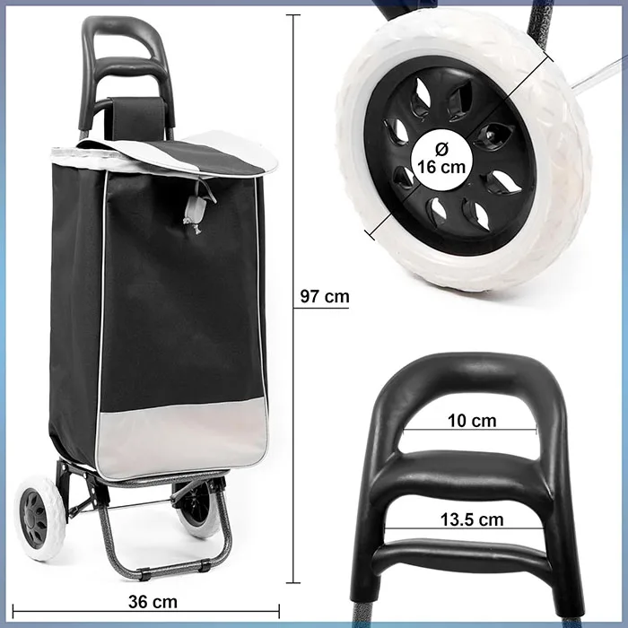 40L Capacity shopping trolley with large wheels for stair climbers outdoor transport trolley with removable bag for groceries