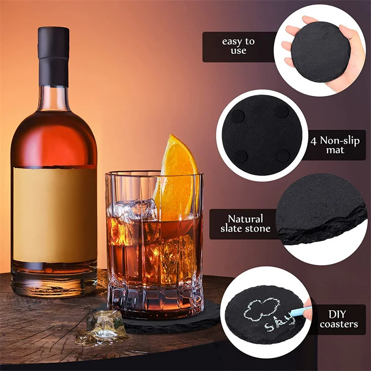 Japanese Style  Eco-friendly And Non-Slip Natural Rock Coaster Hand Chiseled Whiskey Coaster Cocktail Stone Tea Coaster