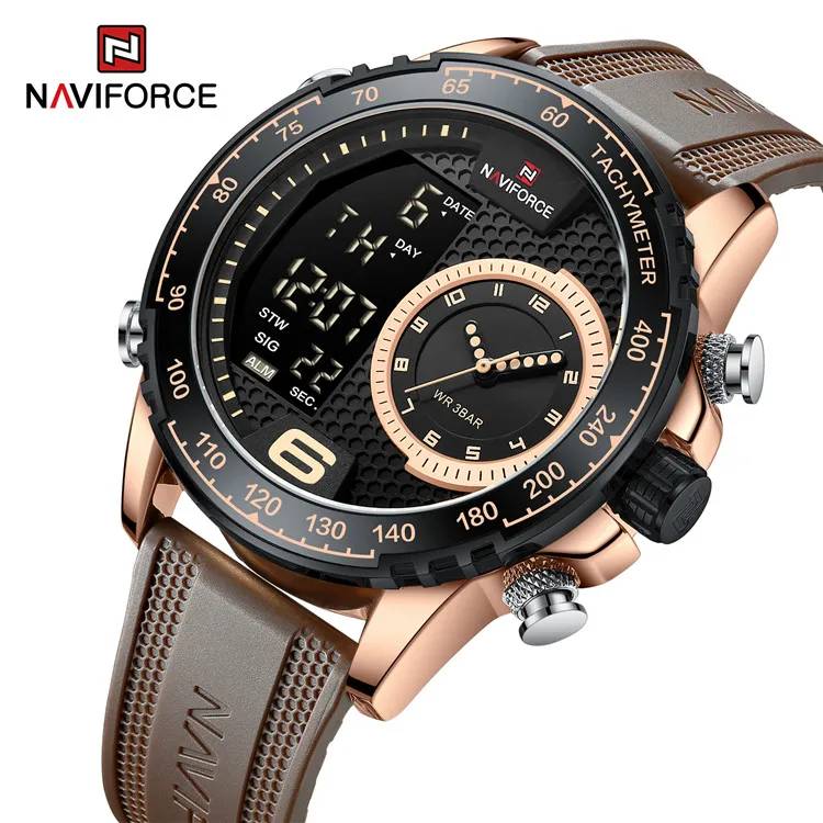 NAVIFORCE NF9199T Модные мужские спортивные часы силиконовый ремешок большой циферблат двойной дисплей Цифровые кварцевые