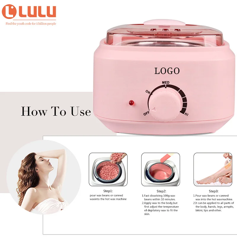 Lulu Youth, Wax 100 for Hair Removal Professional Mini Body Pink Multifunction Depilatory Wax Heater/