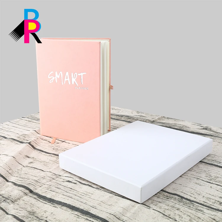 Factory hardcover leather cover A4 A5 Notebook planner printing custom pink journal with box