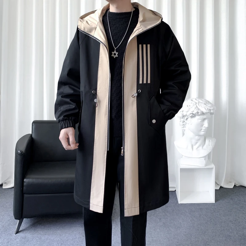 OEM Custom New Style Plus Size trench coat men loose Overcoat hooded Jacket Trench Coat