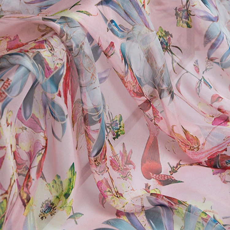 Custom Printed 100% Silk Chiffon Fabric Soft Comfortable Cool Dress Fabric