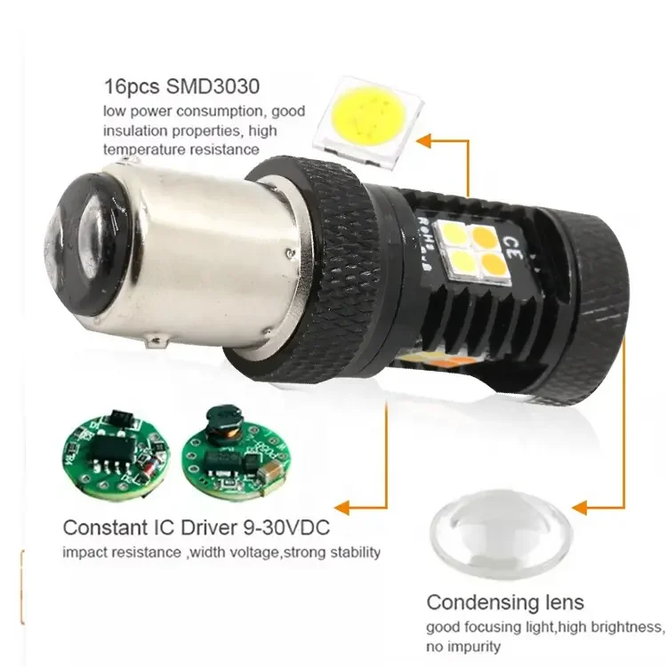 led turn signal light for car 3030 16SMD S25 1157 BAY15D T25 3157 P27 7W T20 7443 W21 5W tail lamp truck dynamic indicator