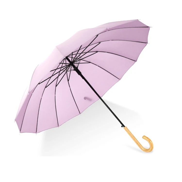 16K Customize Curved Wood Handle Straight Umbrella