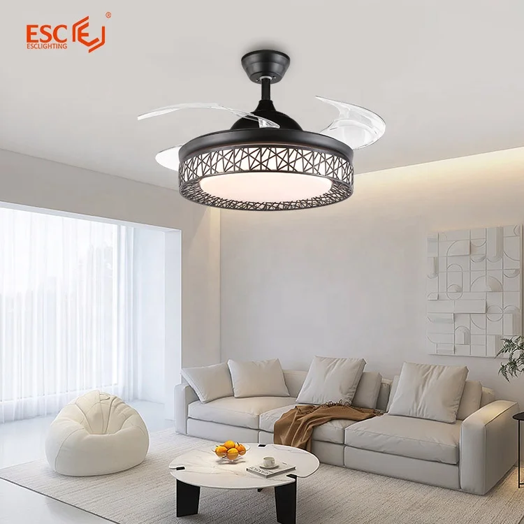 Intelligence 42 inch fan ceiling modern retractable silent decoration ac 36W led ceiling fan with light