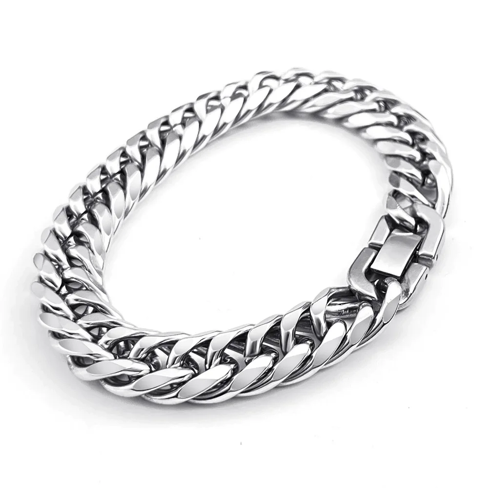Stainless Steel Metal Chain Cuban Simple Chain Bracciale da uomo in acciaio inossidabile Hip Hop Metal Chain Polsino da polso