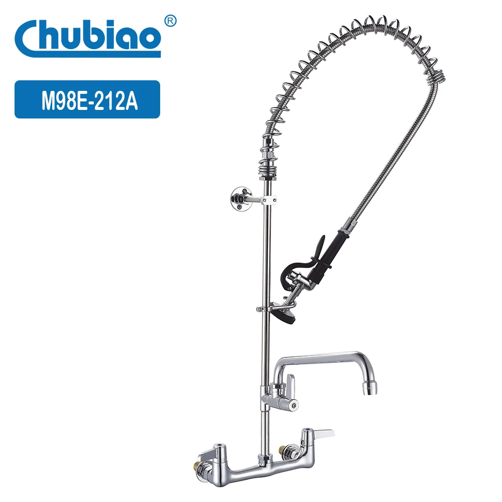 Dishwasher Faucet Unit 1.42gpm Pre Rinse Taps Kitchen Dual Handle Pull Out Brass Wall Mounted Industrial Pre Rinse Faucet