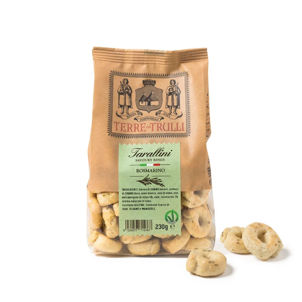 Taralli - Made in Italy baked Grain snacks with Rosemary - 230g plastic pack - snack wholesale for machines