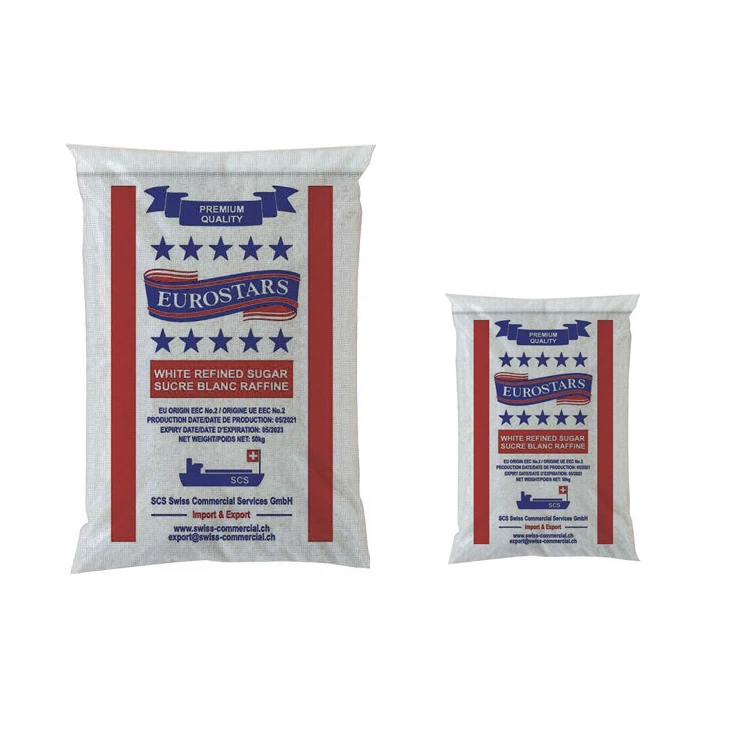 50 KG PER BAG HIGH QUALITY FACTORY DIRECTLY SALE ICUMSA 150 WHITE REFINED SUGAR EUROSTARS BRAND PRODUCED IN EUROPE