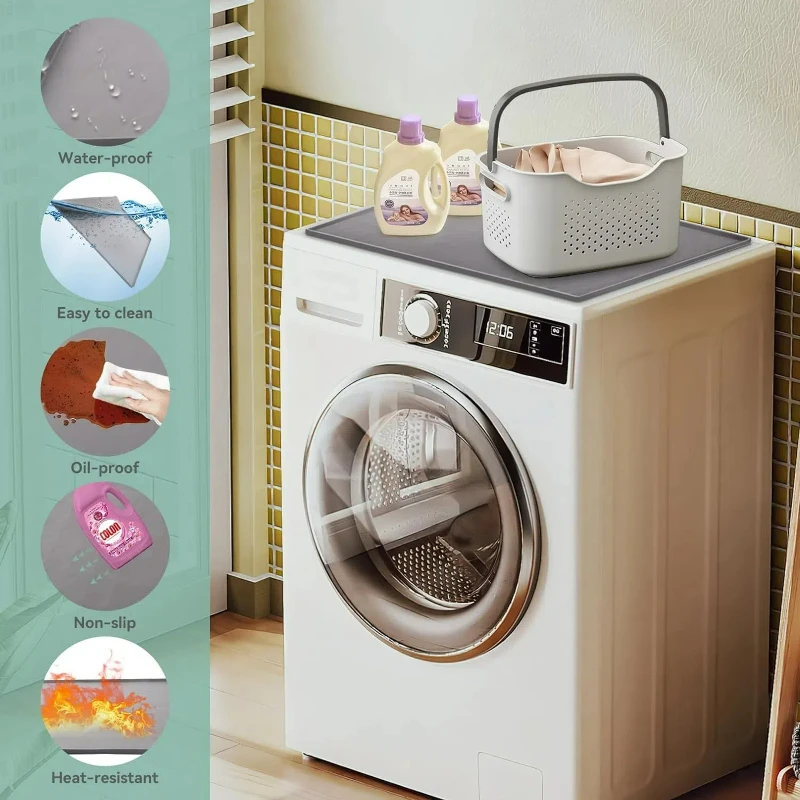 Silicone kitchen Washer and Dryer Top Protector, Laundry Room Non-slip Washable Mat for Top of Washing Machine Cover