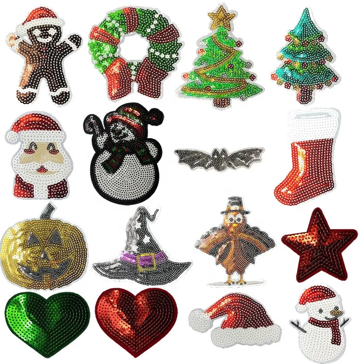 Christmas Halloween Sequin Patch Snowman Santa Claus Christmas tree sequin bling patches
