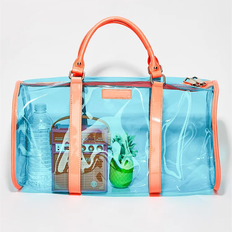 Custom large capacity women hologram clear pvc duffle bag holographic spend the night bags transparent beach bag