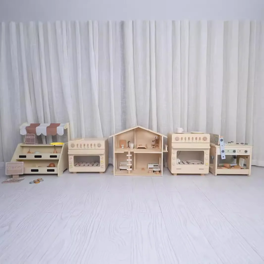 YOOMILY Play Kitchen for Kids, Classic Wooden Kitchen Play set with Food Accessories Set Ideal for Creative Pretend Play