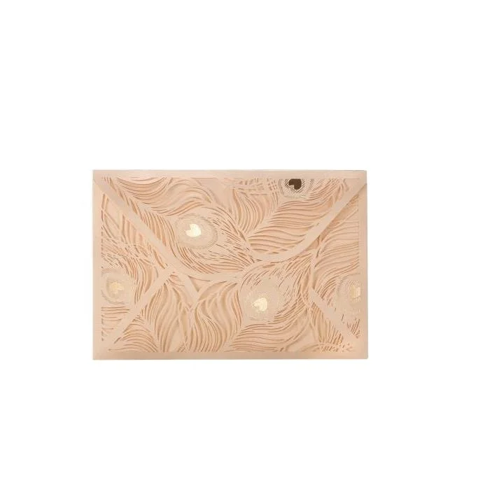 Недорогая бежевая Лазерная вырезка с павлиньим хвостом CW022 WISHMADE, свадебная пригласительная открытка