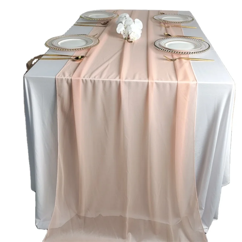 Wholesale Hot Selling Blush Pink Sheer Table Runner Chiffon Table Runners For Wedding Decoration