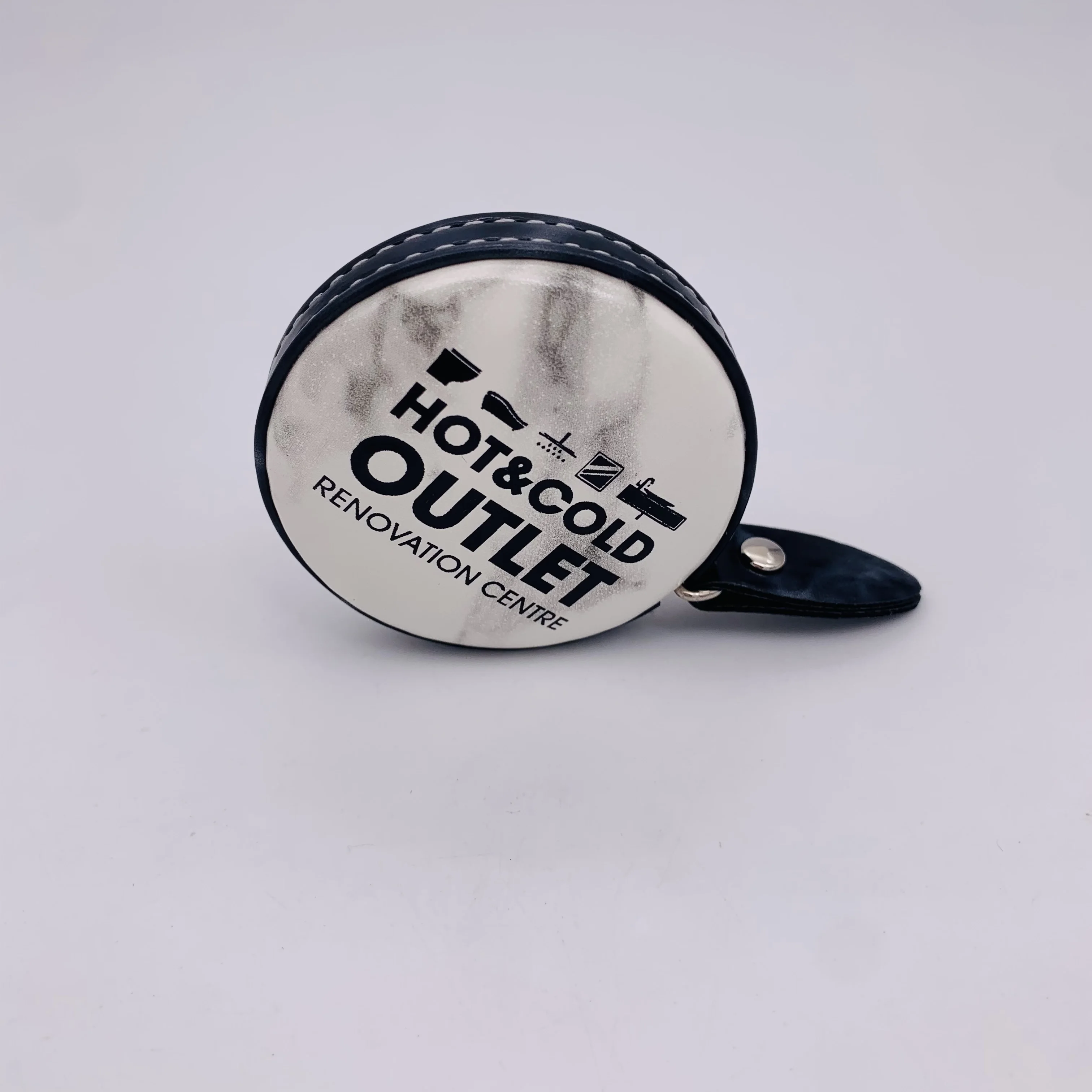 Custom cheap PU black leather measuring tape 1.5 meter with golden logo stamp