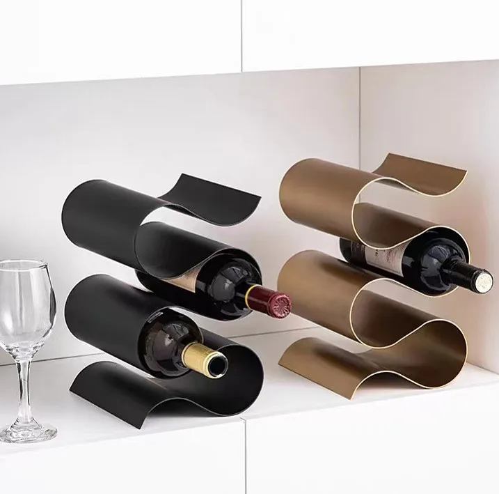 Modern Design Freestanding S Shaped Metal Wine Bottle  Rack Creativity Wine Display Stand for Home Bar Storage Wine