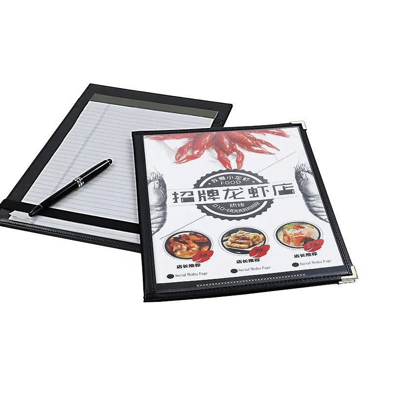 2 Page 4 Views Double Menu Cover Fits 8.5X11 Paper Transparent Cafe Restaurant Dinner Menu