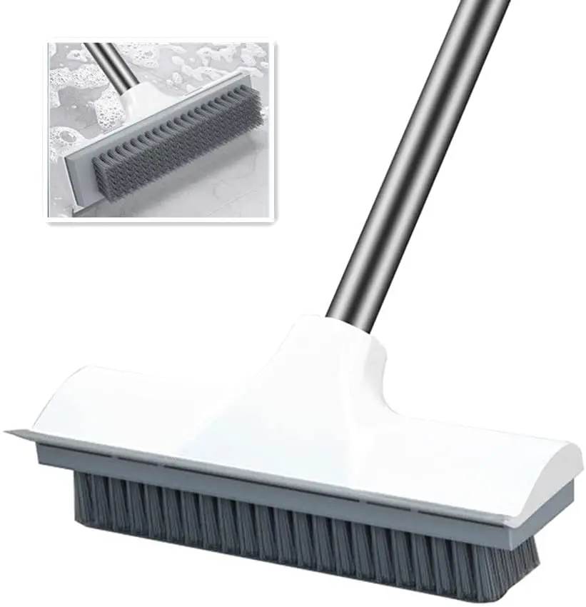 Floor Scrub Brush with Long Handle  2 in 1 Scrape and Brush Tub and Tile Brush for Cleaning Bathroom Kitchen Wall and Deck