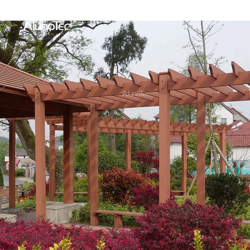AlunoTec Outdoor Modern Plastic Wood Patio Opening Roof Waterproof Canopy Wooden Gazebos Pegola Kit