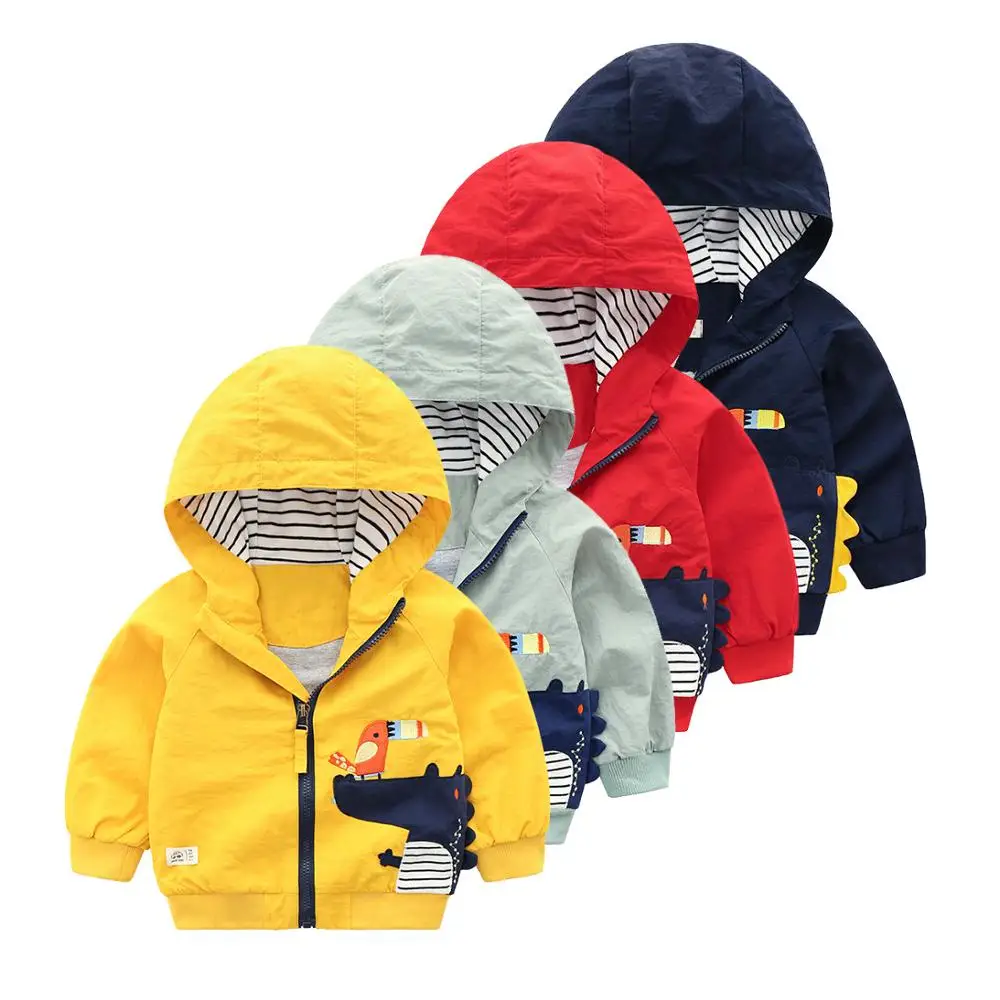
DRQZY1912WT123234 Cartoon Dinosaur Printed Zipper Boys Jacket with Hooded Baby Kids Outwear Coats Cool Dinosaur Toddler Jackets 