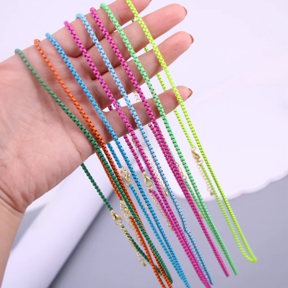 Boho Style Stylish Candy Color Adjustable Link Chain Choker Necklaces Hip Hop Women Men Rainbow Enamel Box Chain Necklace Gift