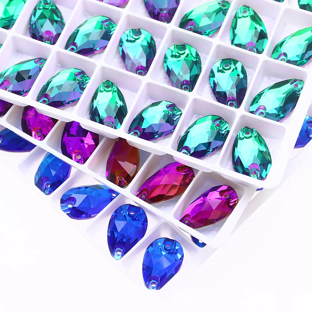 Wholesale sew-on colored teardrop glass rhinestone fancy stone