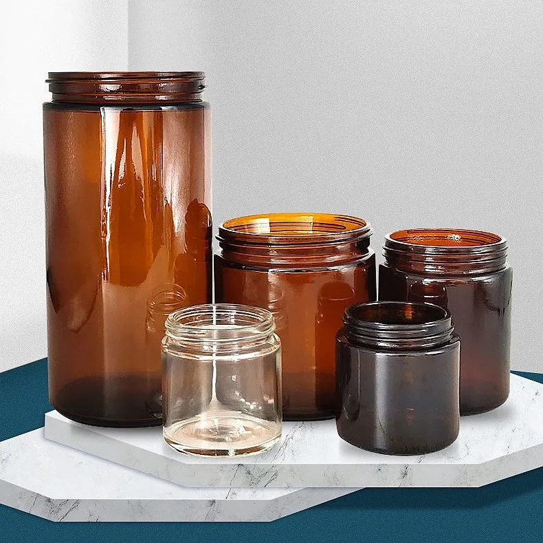 100ml 250ml 500ml 1000ml amber glass candle jar with black cap 16oz brown big mouth Soil sampling glass bottle