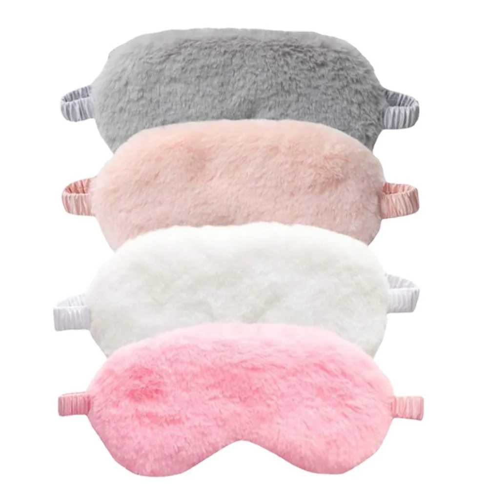 Cute & Soft Plush blackout sleep eye mask for travel, faux fur eye masks for sleeping