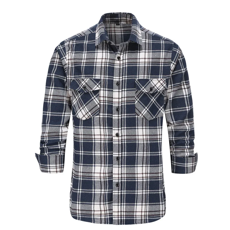 MGOO Custom  Mens  Plaid Pattern Contrast Plaid Print Button Up Pocket Shirt flannel  long Sleeves Shirt wholesale casual shirts