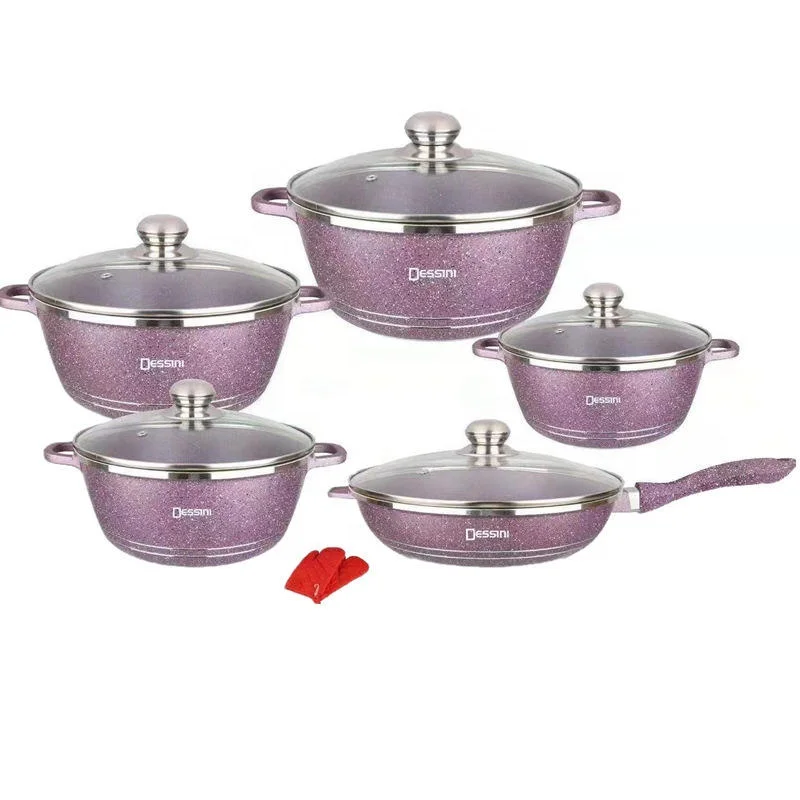 granite non stick frying pan aluminum cooking pots and pans sets household utensils marble cookware set HQCU0018