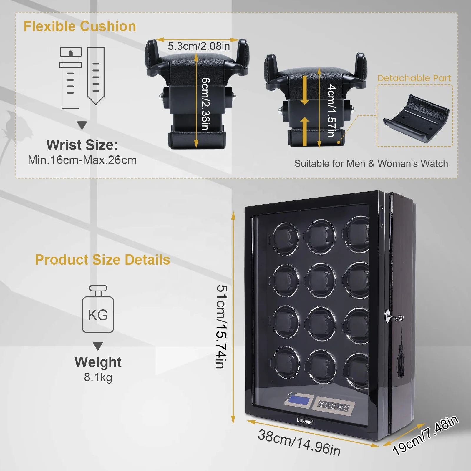 Custom Color LCD Touch Screen Remote Control 12 Slots LED Gyro Mainspring Automatic Watch Winder  8+