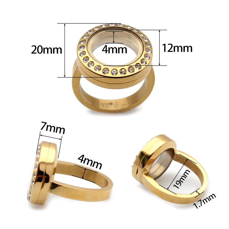 Wholesale 20mm Stainless Steel Glass Locket Ring Medallion Floating Locket Fit Living Memory Charms Ashes Necklace KeyChain Gift